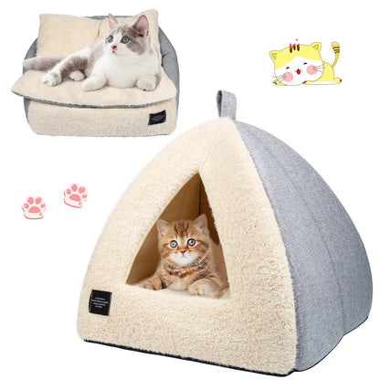 Cat Bed for Indoor Cats - Pet Cave Bed Cat Cave Bed Cat House Cat Tent with Removable Washable Cushioned Pillow, Soft and Self Warming Kitten Beds & Furniture, Pet Bed